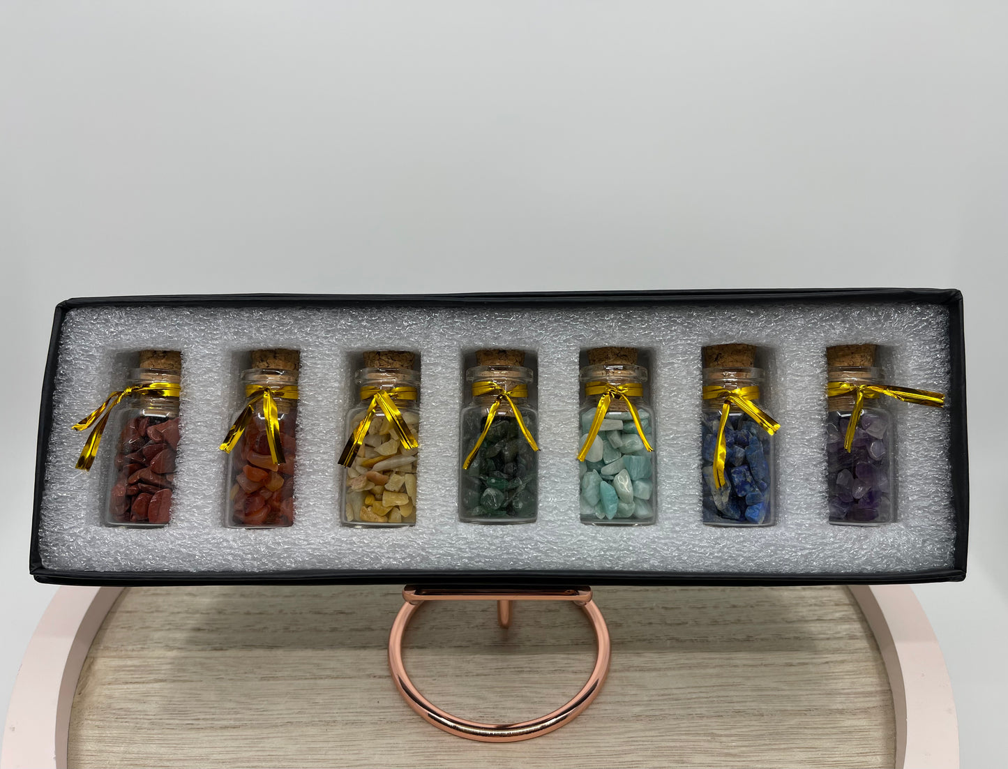 7 Chakra Crystal Chip Bottle Gift Box Set