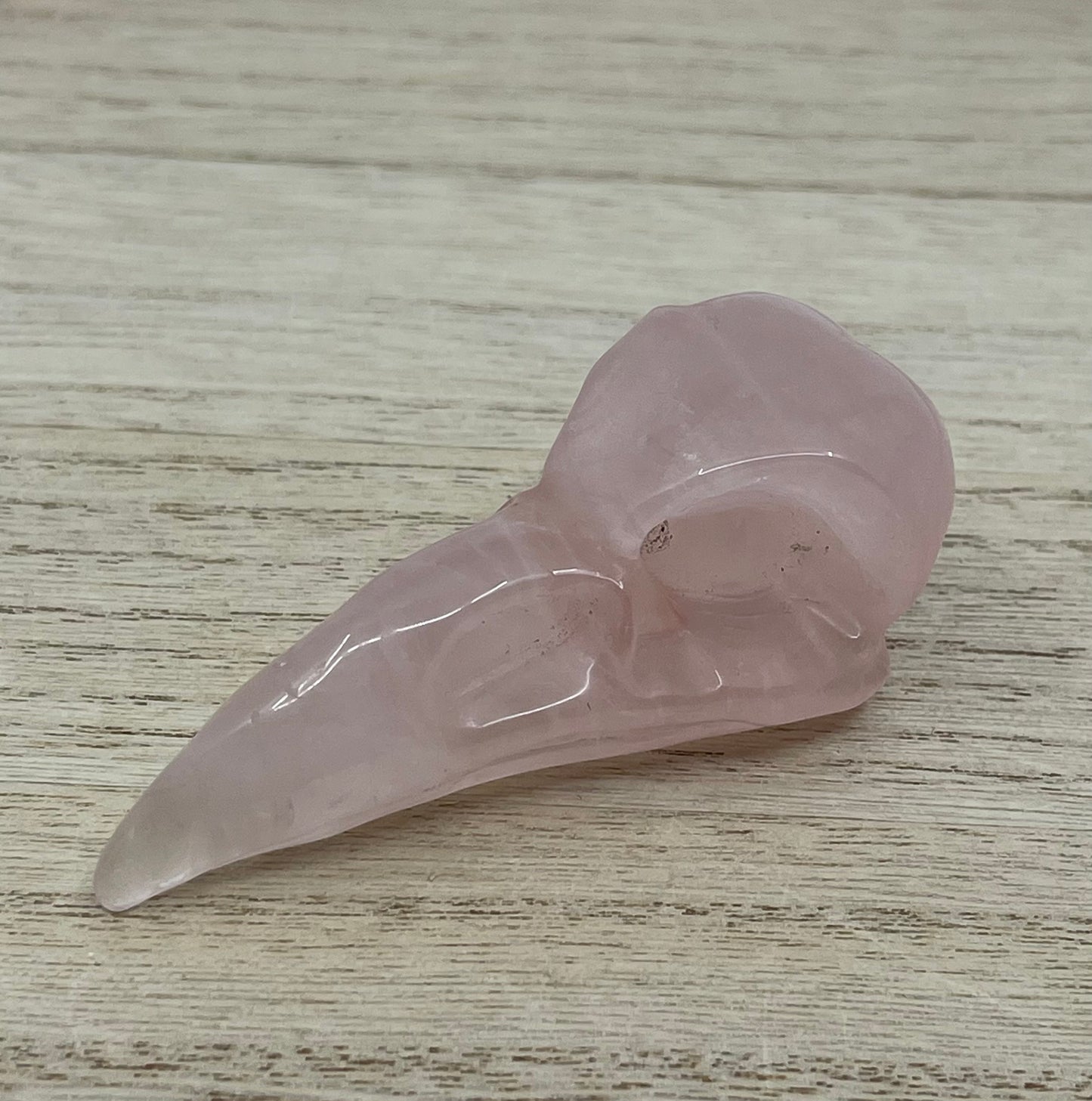 Rose Quartz Raven Skull Carving