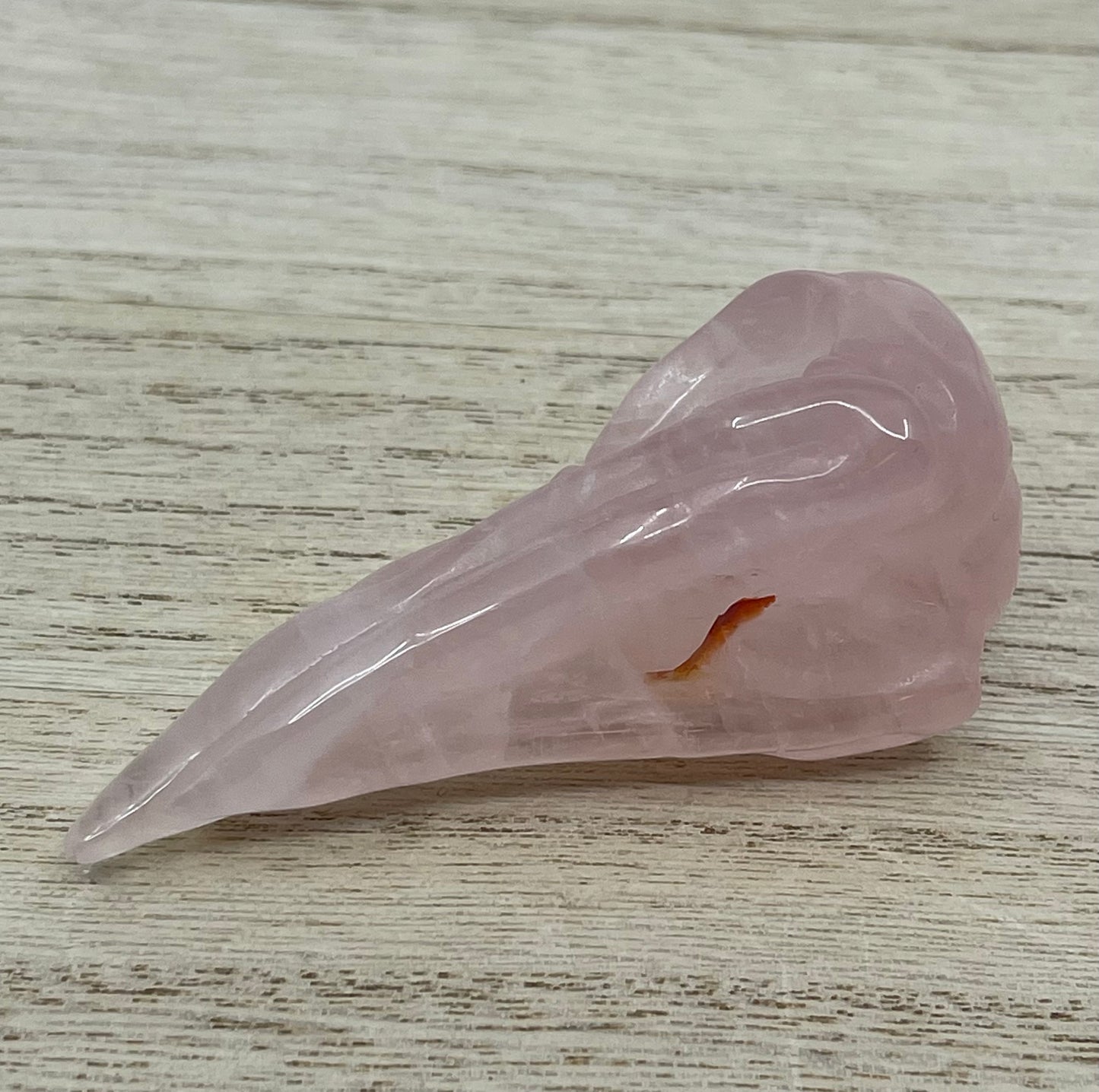 Rose Quartz Raven Skull Carving