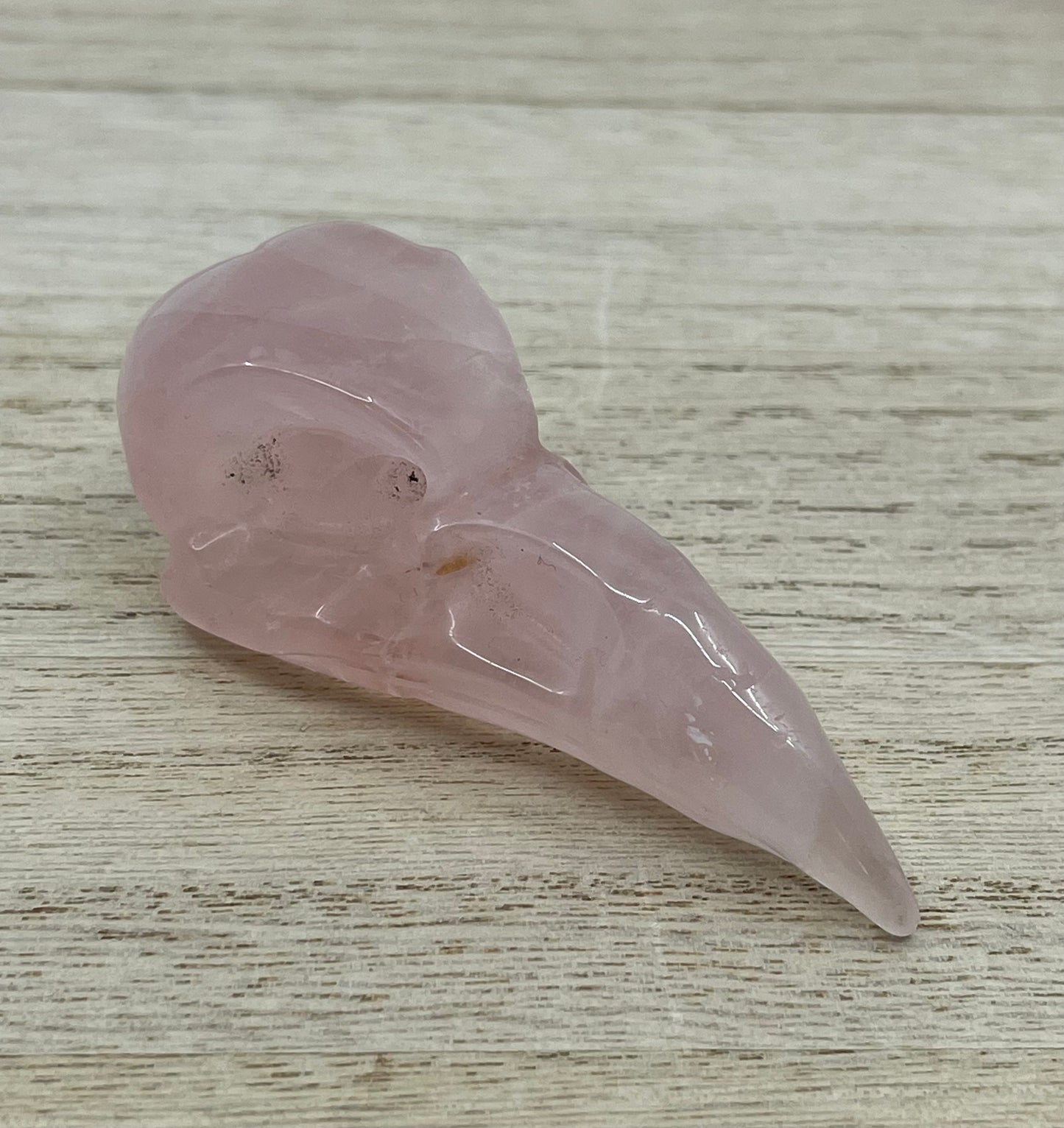 Rose Quartz Raven Skull Carving