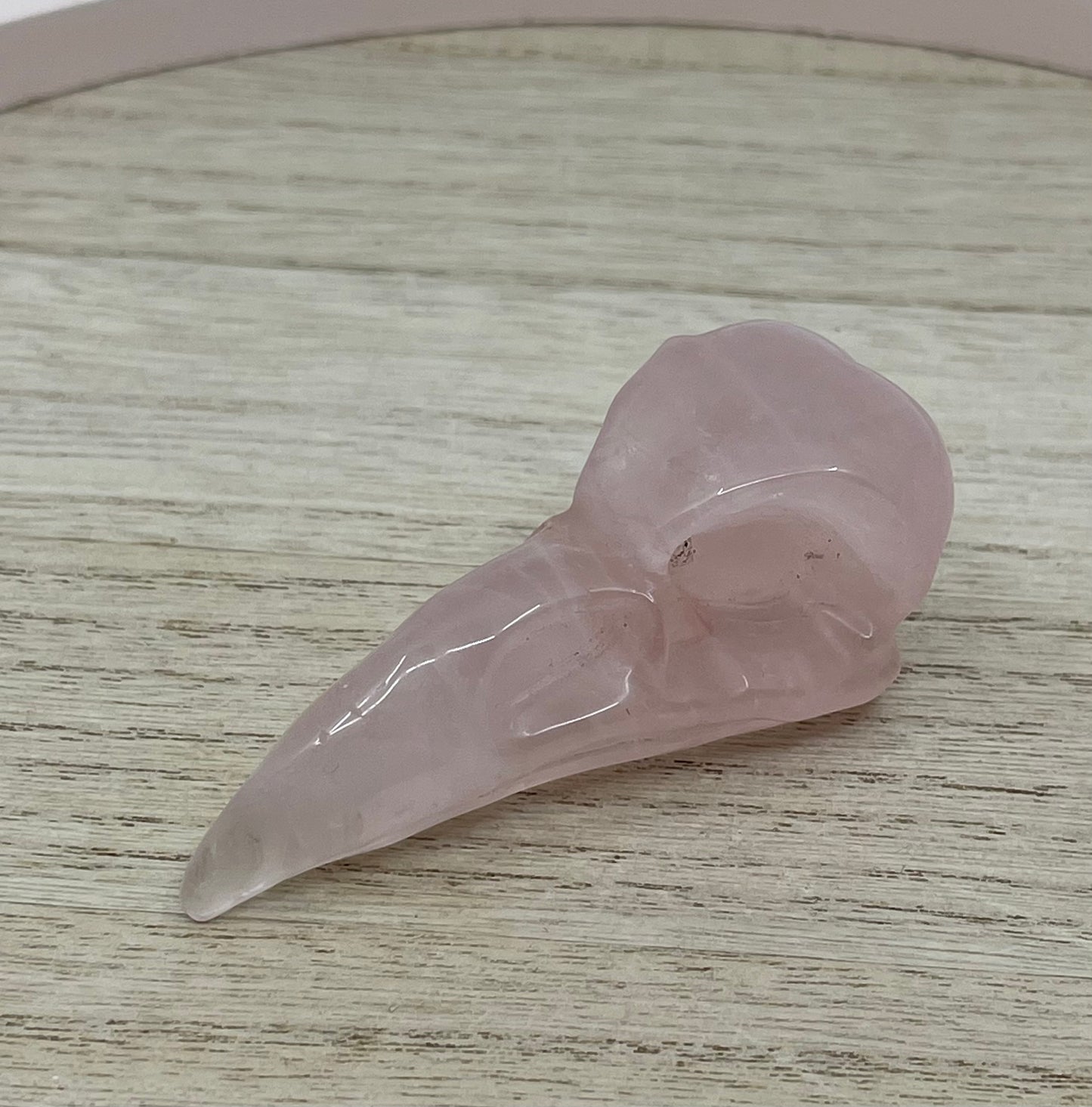 Rose Quartz Raven Skull Carving