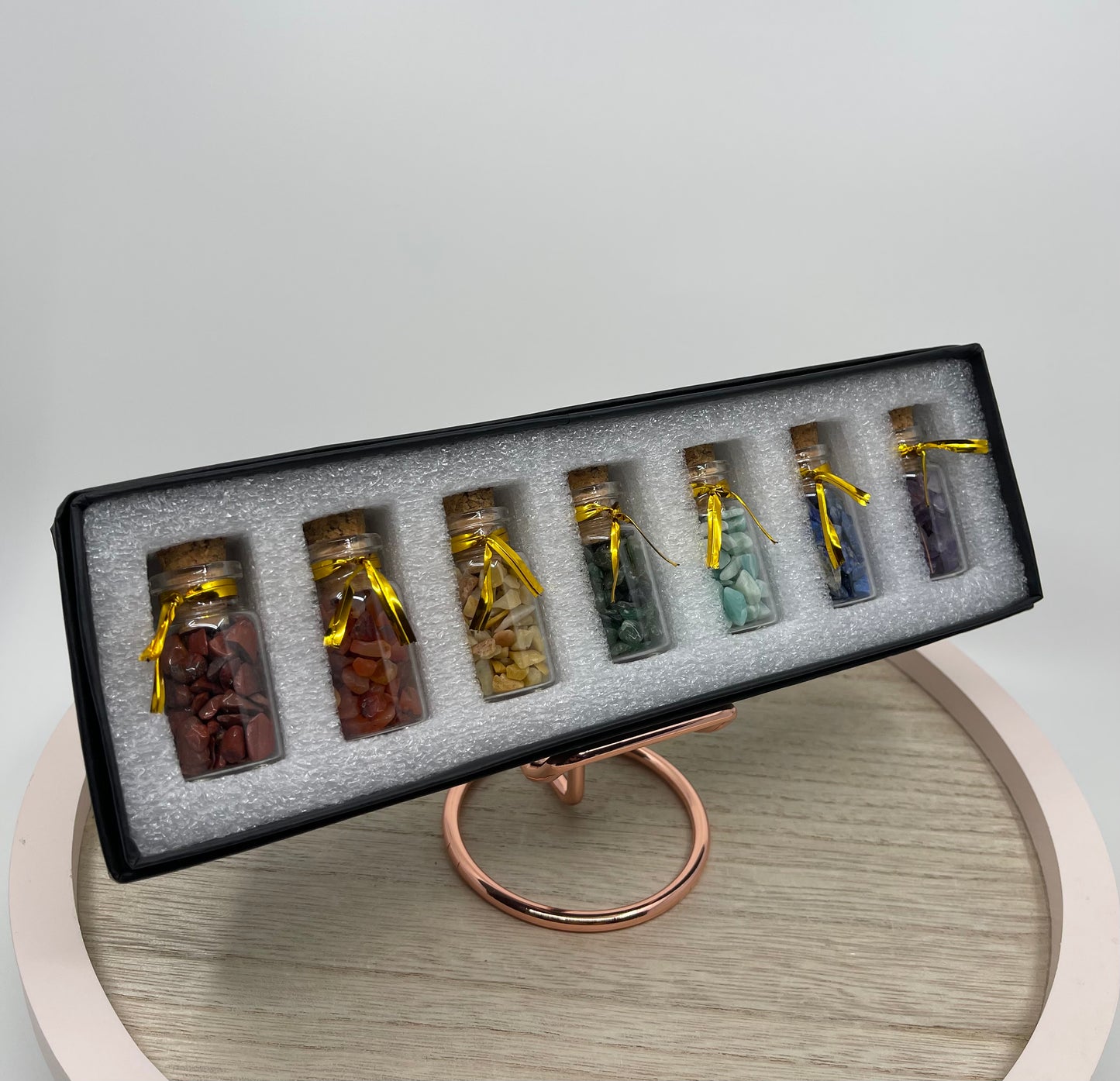 7 Chakra Crystal Chip Bottle Gift Box Set