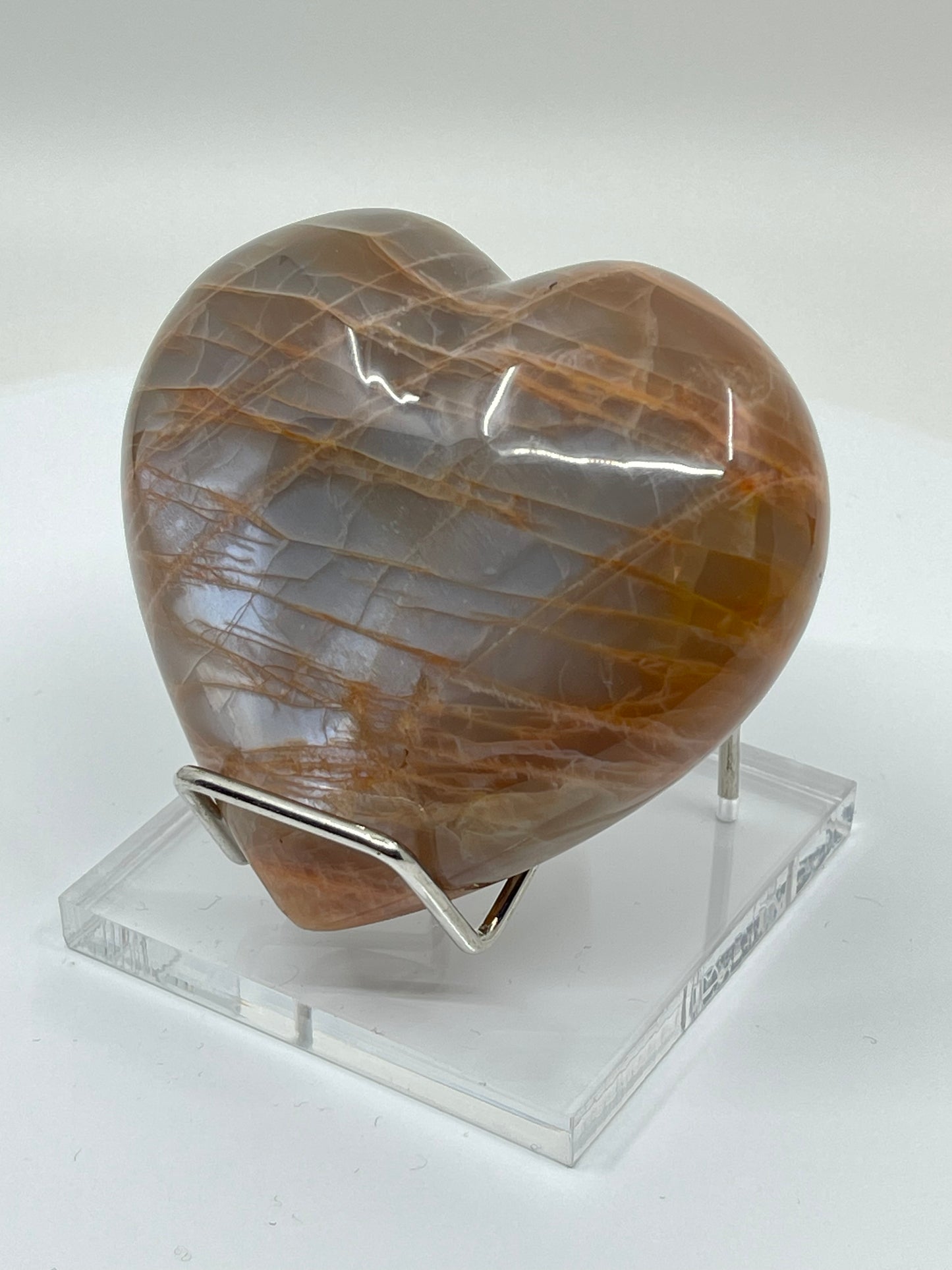 Peach Moonstone Puffy Heart Carving